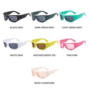 Detailed view of Y2K style sports sunglasses in seven assorted frame and lens colors