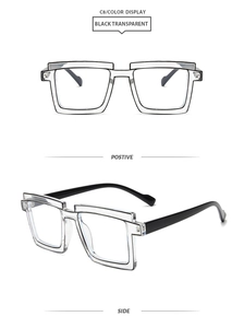 Close-up of square black transparent TR anti-blue light glasses with dual perspective view