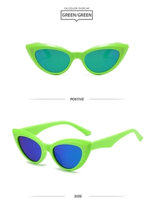 Lunettes de soleil œil de chat vert fluo avec verres bleus et détails de rivets argentés