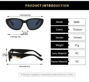 Detailed size specifications for cat eye sunglasses with frame and lens measurements