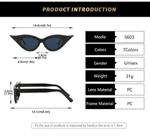 Spécifications de taille pour lunettes œil de chat avec dimensions de monture en cm et pouces