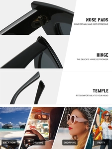 Détail des plaquettes de nez, des charnières et des branches de ces lunettes de soleil