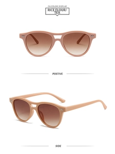 Detail view of rice flour tea pilot sunglasses with double bridge and metal rivets