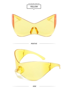 Vues avant et latérale de lunettes de soleil sportives Y2K jaunes au design futuriste