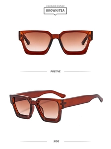 Vorder- und Seitenansicht der quadratischen Sonnenbrille mit braunen Verlaufsgläsern