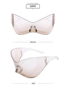 Vues de face et de profil de lunettes de soleil de sport surdimensionnées futuristes grises