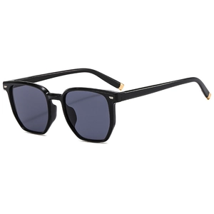 Lunettes de soleil carrées classiques noires avec d'élégants accents en métal doré