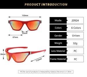 Tableau des tailles pour lunettes de soleil de sport Y2K avec dimensions détaillées