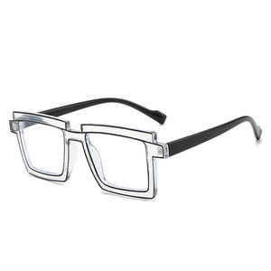 Lunettes anti-lumière bleue carrées avec design pixel bicolore noir et transparent