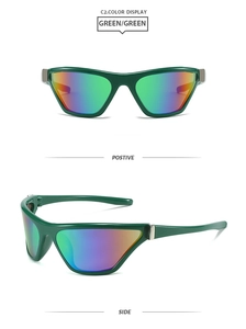 Vues détaillées de lunettes de soleil de sport Y2K vertes avec verres miroirs colorés
