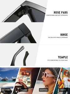 Detailansicht der Nasenpads und Scharniere dieser schicken quadratischen Sonnenbrille