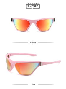 Lunettes de soleil de sport Y2K rose avec verres réfléchissants orange et détails argentés