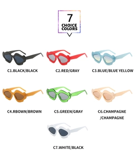 Lip-shaped Y2K fashion sunglasses shown in seven vibrant jelly colors and styles