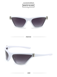 Vue de face et de côté des lunettes de soleil de sport Y2K blanches avec détails argentés