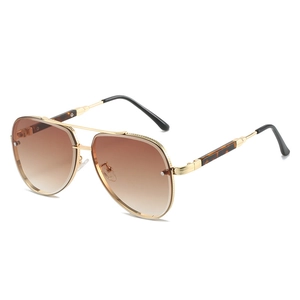 Classic gold metal aviator sunglasses with gradient brown lenses and retro double bridge
