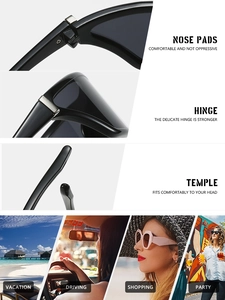 Détails des charnières et plaquettes de cette lunette de soleil sport Y2K style œil de chat