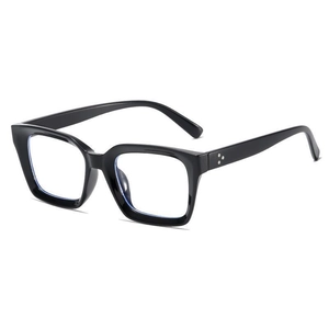Chic black square frame glasses with anti-blue light lenses and silver rivet details