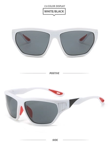 Vorder- und Seitenansicht der Y2K Sport-Sonnenbrille in Weiß mit roten Nasenpads
