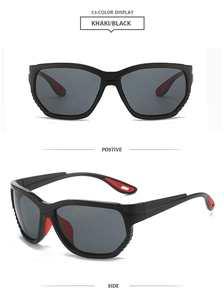 Vue détaillée de lunettes de soleil sport noir et rouge avec coussinets antidérapants