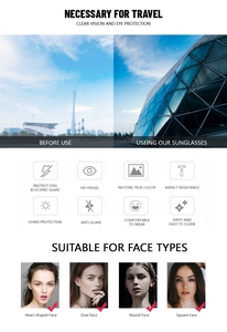 Fashion geometric sunglasses featuring UV400 protection and face shape fitting guide