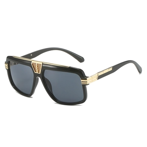 Modern square frame sunglasses with luxury gold hollow details and gray lenses