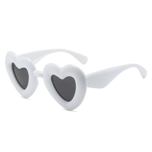 Chic white heart-shaped Y2K fashion sunglasses with dark lenses for party wear