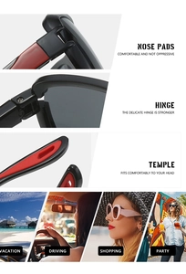Détails de lunettes de soleil sport avec branches noir rouge, plaquettes et charnières