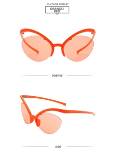 Vue détaillée des lunettes de soleil papillon orange de face et sous un angle latéral