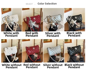 Detailed grid showing quilted star crossbody bags in white, red, silver and black colors