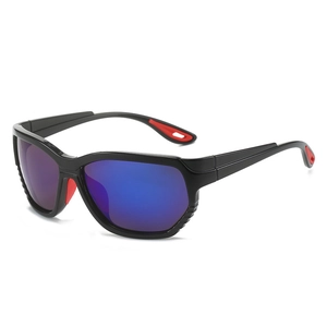 Lunettes de soleil de sport noires avec verres miroirs bleus pour le cyclisme
