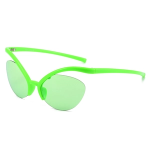 Lunettes de soleil papillon vert fluorescent à monture demi-cerclée au design enveloppant