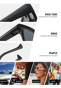 Detail view of reinforced metal hinges and ergonomic temples on black square sunglasses