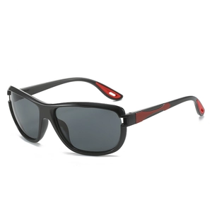 Y2K square frame sports sunglasses with black frame and red stripe detail for outdoor activities