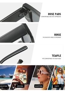 Detail of square frame sunglasses showing comfortable nose pads and durable metal hinges