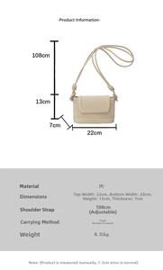 Detailed size specifications for the apricot PU leather crossbody bag showing measurements