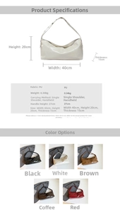 Detailed size chart and specifications for the vintage crescent-shaped shoulder bag