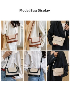 Detailed views of stylish canvas and leather crossbody bag in various outfit combinations