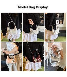 Glossy leather underarm bags in four colors with star charms and chain straps