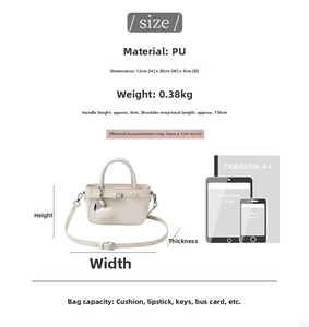 Detailed size guide for the red lychee pattern handbag with precise dimensions and scale