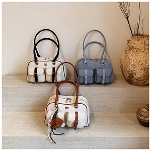 Boston shoulder bags in three colors with metal buckles and cute bear charm