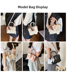 Detailed grid showing woven leather bucket bags in cream, silver, pink and black colors