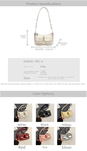 Size chart and color options for minimalist PU leather shoulder and crossbody bag
