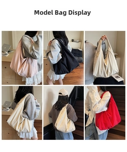 Collage of colorful large tote bags showing multiple minimalist shoulder bag colors