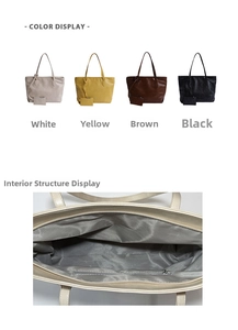 Detail view of large PU tote bag with inner herringbone lining and zipper pocket