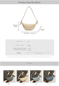 Size specifications and parameters for the crescent hobo bag with pleated details