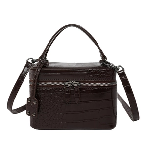 Fashionable crocodile pattern crossbody square handbag with double zippers in deep wine red