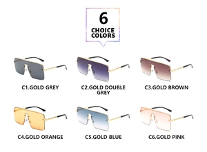 Vue à plat de lunettes de soleil carrées oversize montrant divers coloris de verres