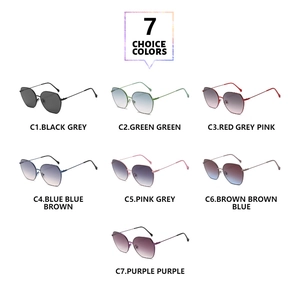 Detailed grid showing seven color variants of polygon metal frame retro sunglasses