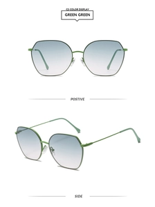 Polygon green metal sunglasses with gradient lenses shown from front and side views