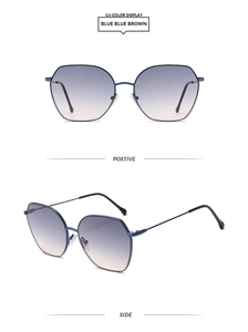 Macro view of polygon metal frames and blue-to-pink gradient lenses on sunglasses